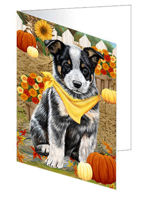 Fall Autumn Greeting Australian Cattle Dog with Pumpkins Handmade Artwork Assorted Pets Greeting Cards and Note Cards with Envelopes for All Occasions and Holiday Seasons GCD56036