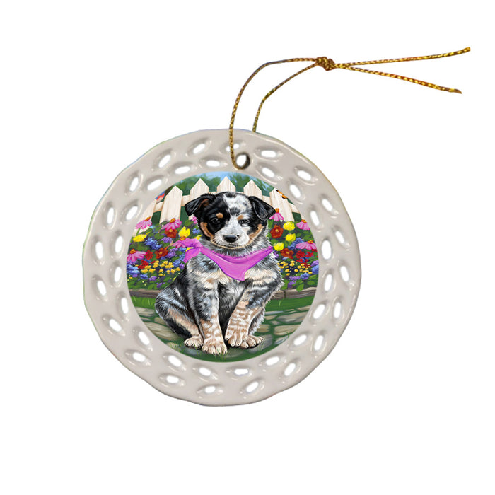 Spring Floral Australian Cattle Dog Ceramic Doily Ornament DPOR49767