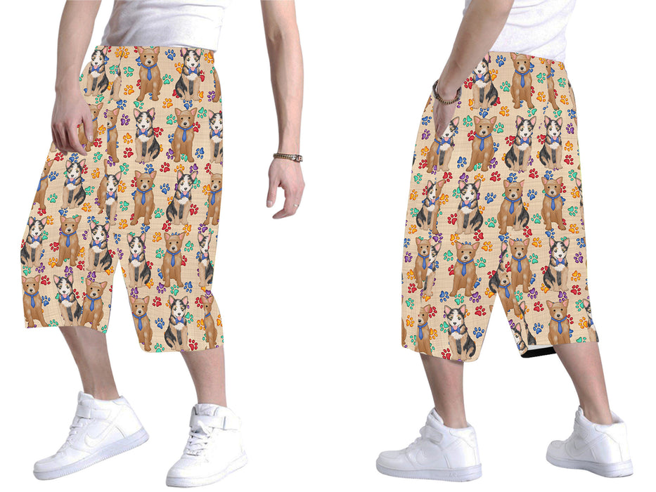 Rainbow Paw Print Australian Cattle Dogs Blue All Over Print Men's Baggy Shorts