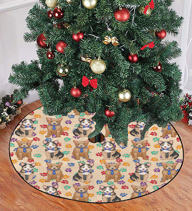 Rainbow Paw Print Australian Cattle Dogs Blue Christmas Tree Skirt