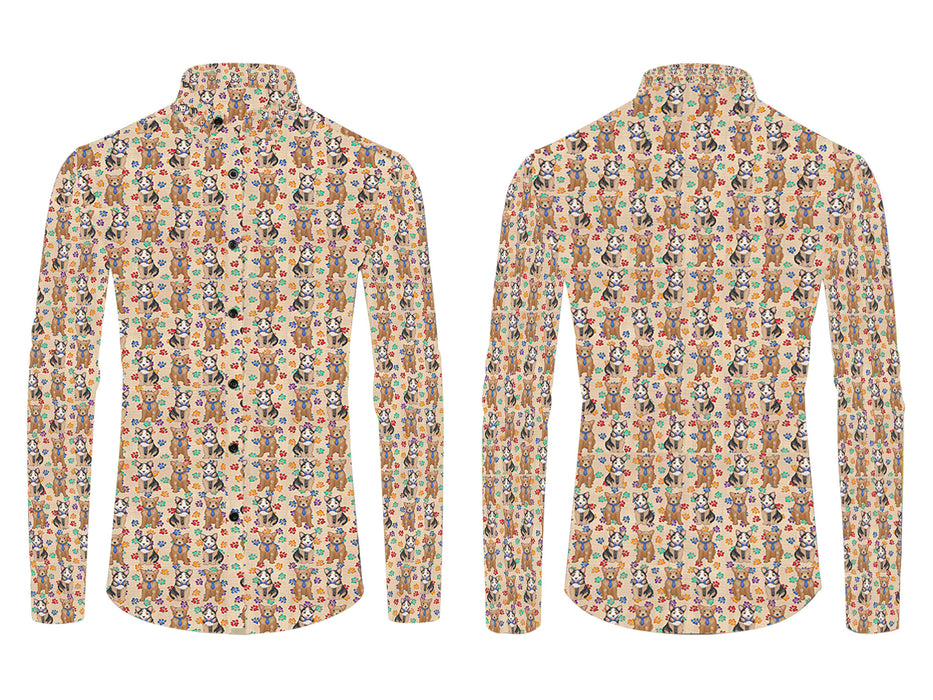 Rainbow Paw Print Australian Cattle Dogs Blue All Over Print Casual Dress Men's Shirt