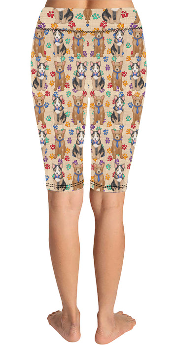 Rainbow Paw Print Australian Cattle Dogs Blue Knee Length Leggings