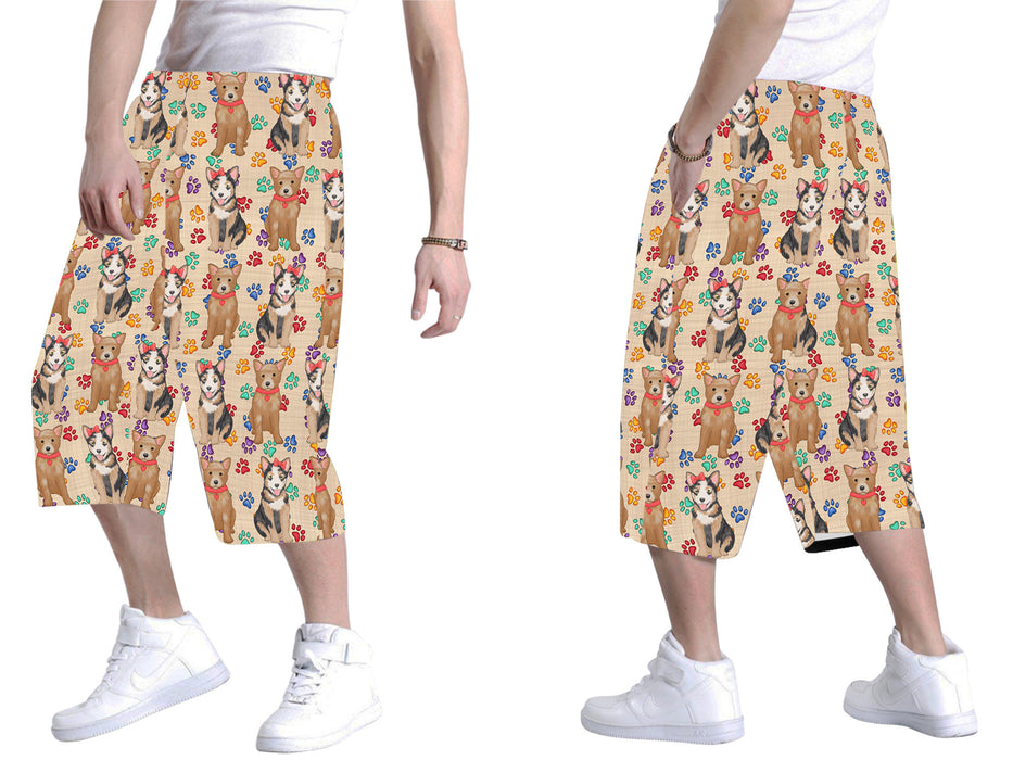Rainbow Paw Print Australian Cattle Dogs Red All Over Print Men's Baggy Shorts