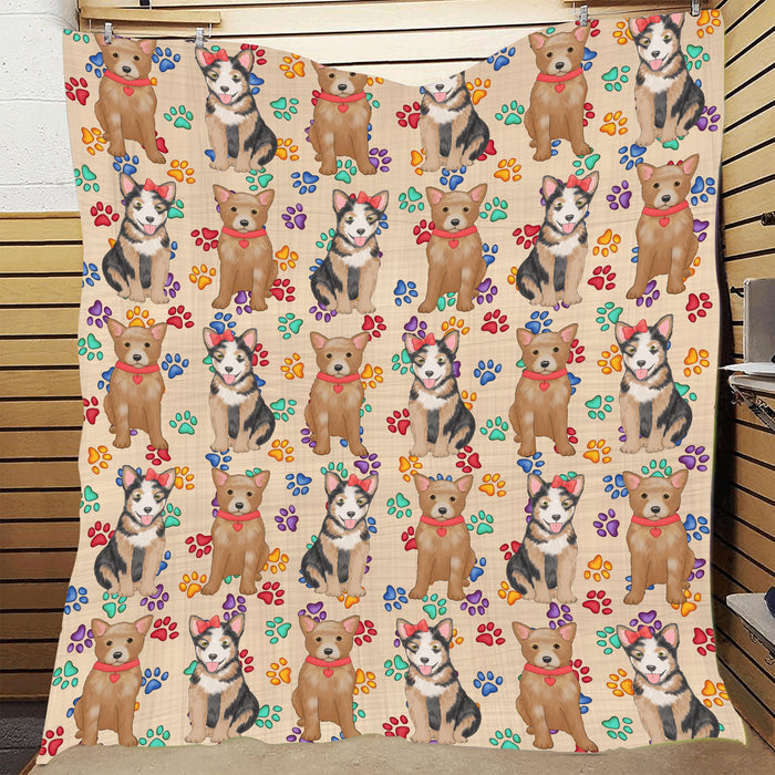 Rainbow Paw Print Australian Cattle Dogs Red Quilt