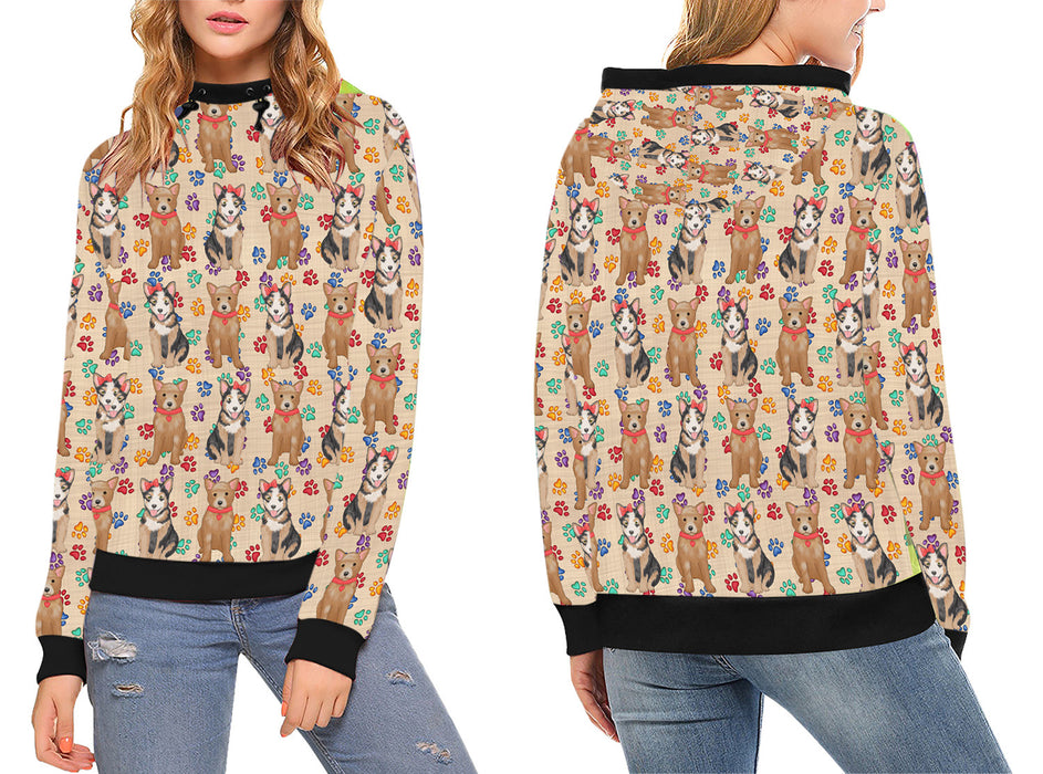 Rainbow Paw Print Australian Cattle Dogs High Neck Pullover Women's Hoodie WH49026