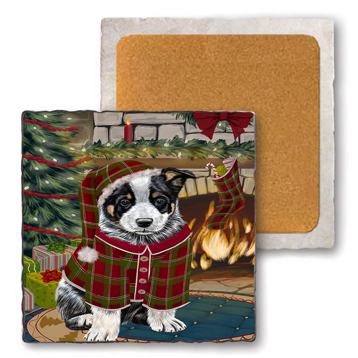 The Stocking was Hung Australian Cattle Dog Set of 4 Natural Stone Marble Tile Coasters MCST50172