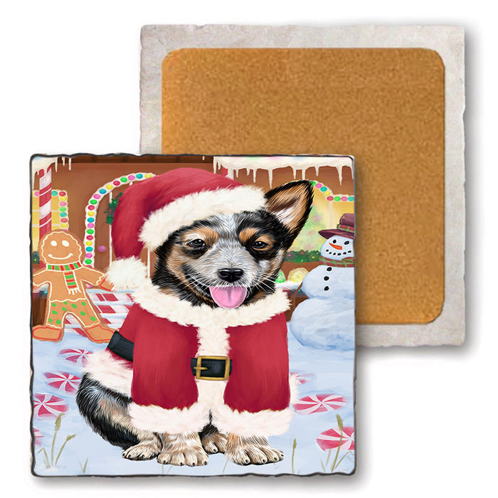 Christmas Gingerbread House Candyfest Australian Cattle Dog Set of 4 Natural Stone Marble Tile Coasters MCST51145
