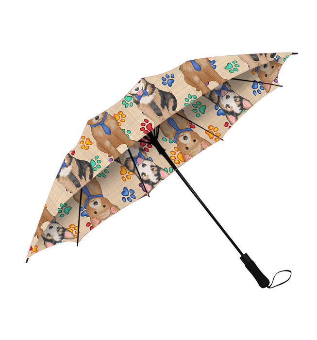 Rainbow Paw Print Australian Cattle Dogs Blue Semi-Automatic Foldable Umbrella