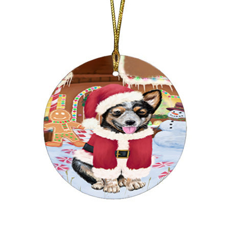 Christmas Gingerbread House Candyfest Australian Cattle Dog Round Flat Christmas Ornament RFPOR56501
