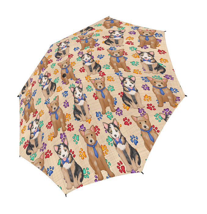 Rainbow Paw Print Australian Cattle Dogs Blue Semi-Automatic Foldable Umbrella