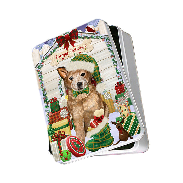 Happy Holidays Christmas Australian Cattle Dog House with Presents Photo Storage Tin PITN51312