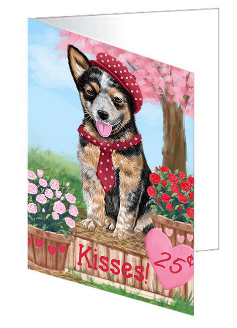 Rosie 25 Cent Kisses Australian Cattle Dog Handmade Artwork Assorted Pets Greeting Cards and Note Cards with Envelopes for All Occasions and Holiday Seasons GCD71909