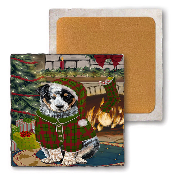 The Stocking was Hung Australian Cattle Dog Set of 4 Natural Stone Marble Tile Coasters MCST50173