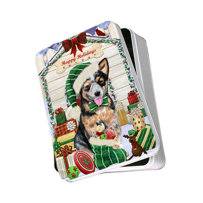 Happy Holidays Christmas Australian Cattle Dog House with Presents Photo Storage Tin PITN51313