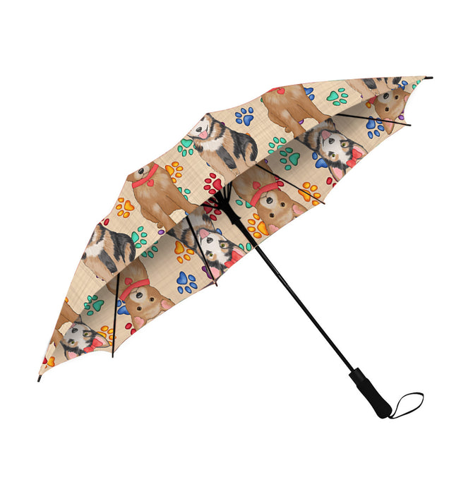 Rainbow Paw Print Australian Cattle Dogs Red Semi-Automatic Foldable Umbrella