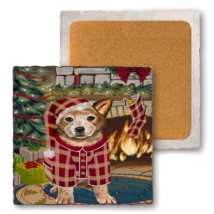 The Stocking was Hung Australian Cattle Dog Set of 4 Natural Stone Marble Tile Coasters MCST50174