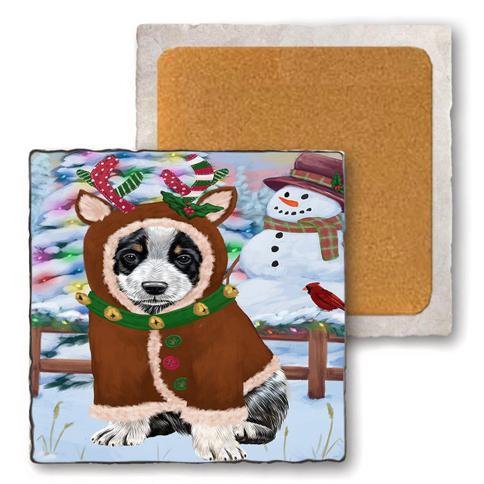 Christmas Gingerbread House Candyfest Australian Cattle Dog Set of 4 Natural Stone Marble Tile Coasters MCST51147