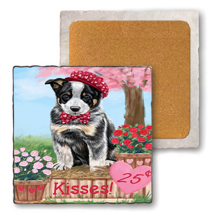 Rosie 25 Cent Kisses Australian Cattle Dog Set of 4 Natural Stone Marble Tile Coasters MCST50799