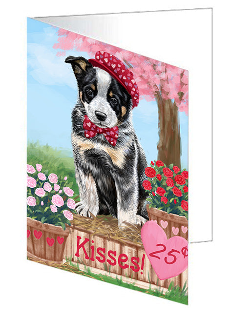 Rosie 25 Cent Kisses Australian Cattle Dog Handmade Artwork Assorted Pets Greeting Cards and Note Cards with Envelopes for All Occasions and Holiday Seasons GCD71912