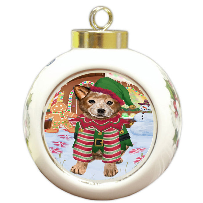 Christmas Gingerbread House Candyfest Australian Cattle Dog Round Ball Christmas Ornament RBPOR56504