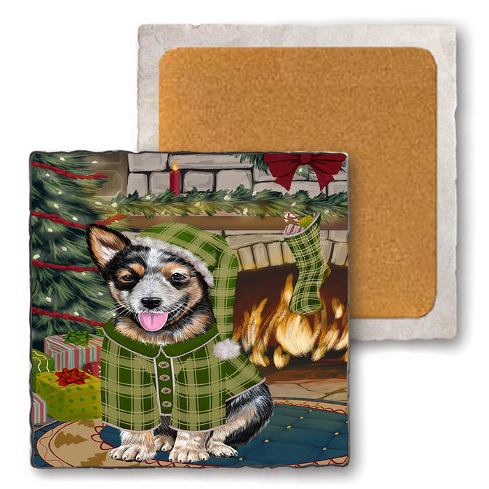 The Stocking was Hung Australian Cattle Dog Set of 4 Natural Stone Marble Tile Coasters MCST50175