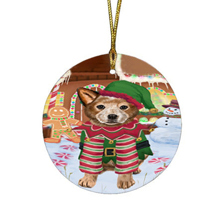 Christmas Gingerbread House Candyfest Australian Cattle Dog Round Flat Christmas Ornament RFPOR56504