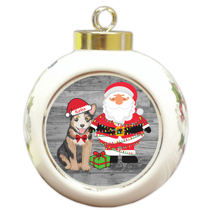 Custom Personalized Australian Cattle Dog With Santa Wrapped in Light Christmas Round Ball Ornament