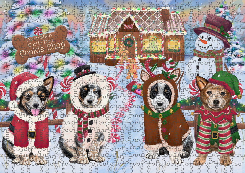 Holiday Gingerbread Cookie Shop Australian Cattle Dogs Puzzle with Photo Tin PUZL92592