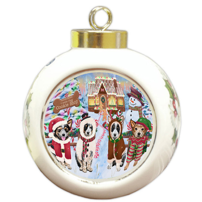 Holiday Gingerbread Cookie Shop Australian Cattle Dogs Round Ball Christmas Ornament RBPOR56453