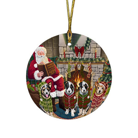 Christmas Cozy Holiday Tails Australian Cattle Dogs Round Flat Christmas Ornament RFPOR55447