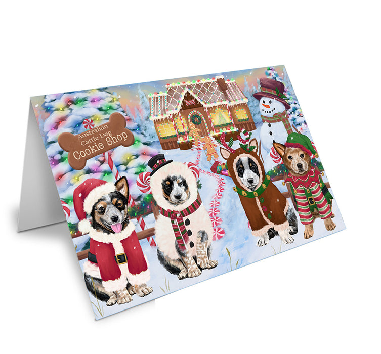 Holiday Gingerbread Cookie Shop Australian Cattle Dogs Handmade Artwork Assorted Pets Greeting Cards and Note Cards with Envelopes for All Occasions and Holiday Seasons GCD72806