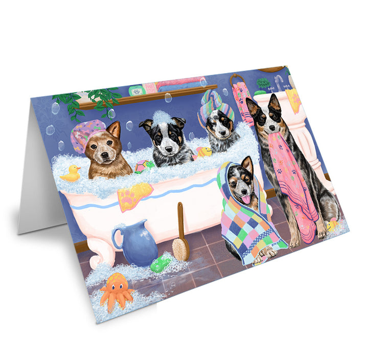 Rub A Dub Dogs In A Tub Australian Cattle Dogs Handmade Artwork Assorted Pets Greeting Cards and Note Cards with Envelopes for All Occasions and Holiday Seasons GCD74780
