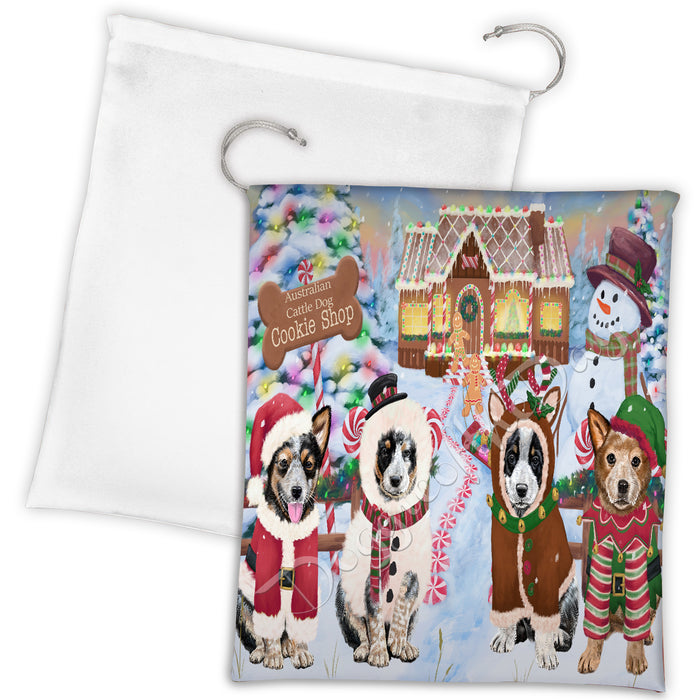 Holiday Gingerbread Cookie Australian Cattle Dogs Shop Drawstring Laundry or Gift Bag LGB48562