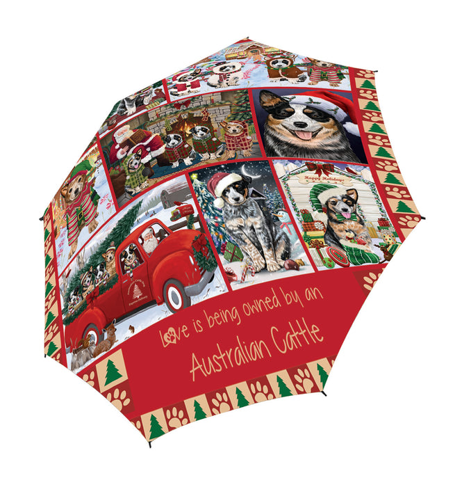 Love is Being Owned Christmas Australian Cattle Dogs Semi-Automatic Foldable Umbrella