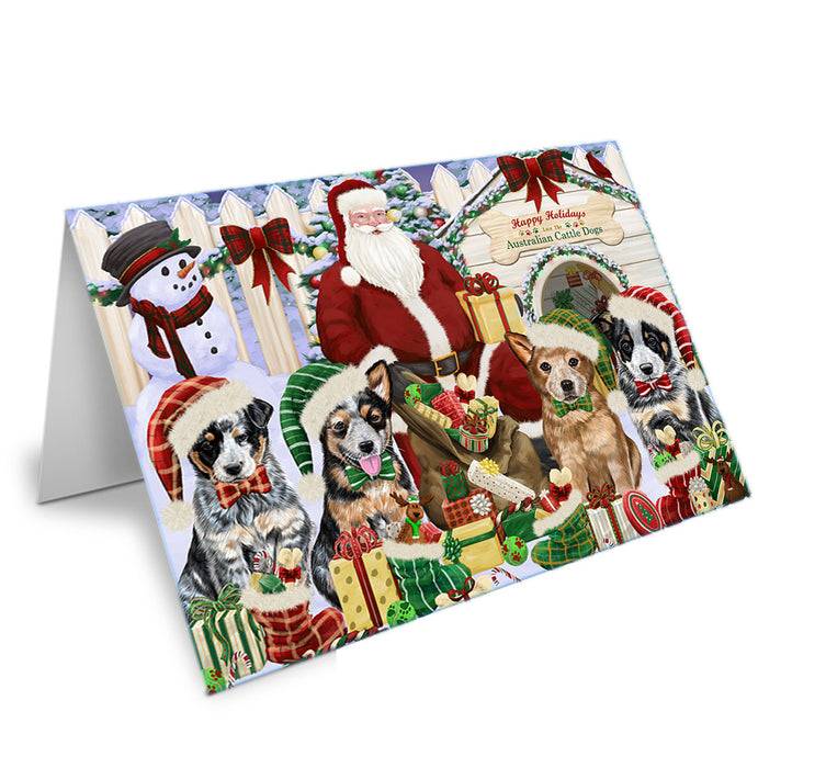 Happy Holidays Christmas Australian Cattle Dogs House Gathering Handmade Artwork Assorted Pets Greeting Cards and Note Cards with Envelopes for All Occasions and Holiday Seasons GCD57848