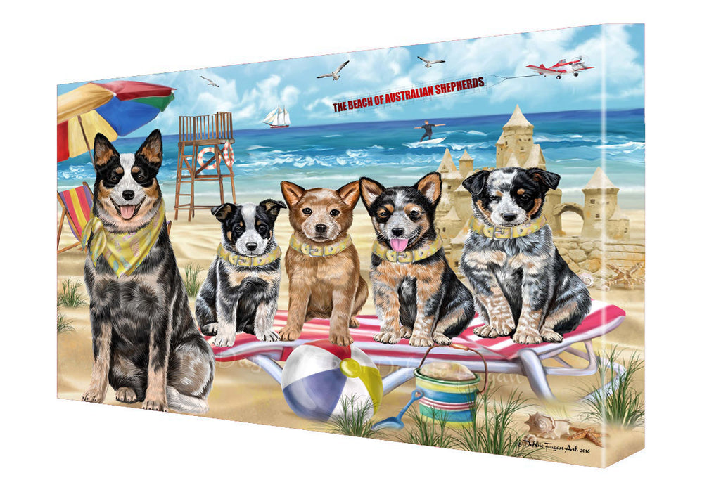 Pet Friendly Beach Australian Cattle Dogs Canvas Wall Art - Premium Quality Ready to Hang Room Decor Wall Art Canvas - Unique Animal Printed Digital Painting for Decoration