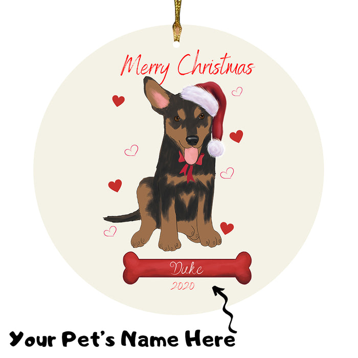 Personalized Merry Christmas  Australian Kelpie Dog Christmas Tree Round Flat Ornament RBPOR58901