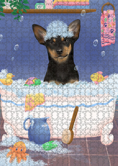 Rub A Dub Dog In A Tub Australian Kelpie Dog Portrait Jigsaw Puzzle for Adults Animal Interlocking Puzzle Game Unique Gift for Dog Lover's with Metal Tin Box PZL208