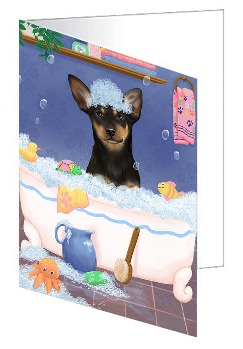 Rub A Dub Dog In A Tub Australian Kelpie Dog Handmade Artwork Assorted Pets Greeting Cards and Note Cards with Envelopes for All Occasions and Holiday Seasons GCD79202