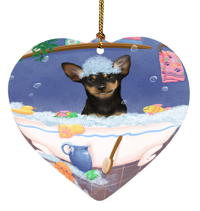 Rub A Dub Dog In A Tub Australian Kelpie Dog Heart Christmas Ornament HPORA58536
