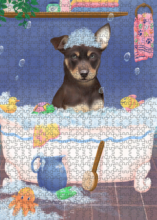 Rub A Dub Dog In A Tub Australian Kelpie Dog Portrait Jigsaw Puzzle for Adults Animal Interlocking Puzzle Game Unique Gift for Dog Lover's with Metal Tin Box PZL209
