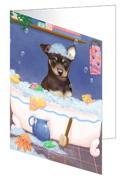Rub A Dub Dog In A Tub Australian Kelpie Dog Handmade Artwork Assorted Pets Greeting Cards and Note Cards with Envelopes for All Occasions and Holiday Seasons GCD79205