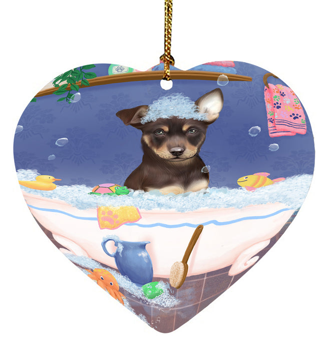 Rub A Dub Dog In A Tub Australian Kelpie Dog Heart Christmas Ornament HPORA58537