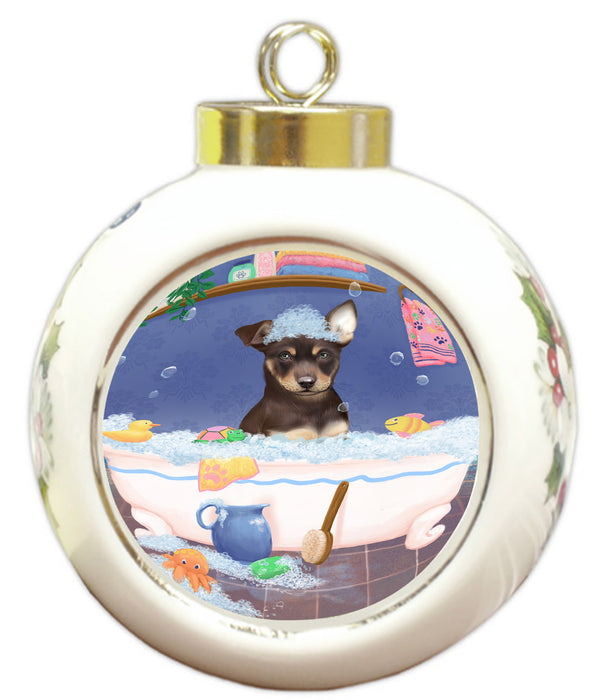 Rub A Dub Dog In A Tub Australian Kelpie Dog Round Ball Christmas Ornament RBPOR58521