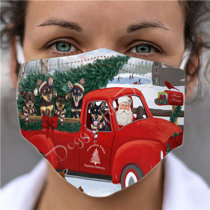 Christmas Santa Express Delivery Red Truck Australian Kelpies Dogs Face Mask FM48405