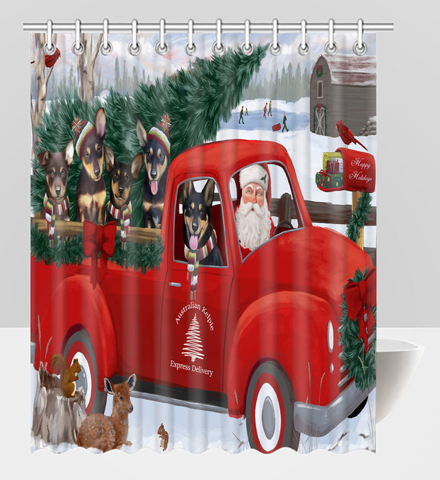 Christmas Santa Express Delivery Red Truck Australian Kelpies Dogs Shower Curtain