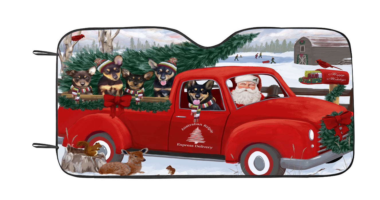 Christmas Santa Express Delivery Red Truck Australian Kelpies Dogs Car Sun Shade