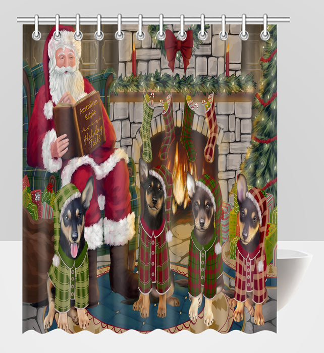 Christmas Cozy Holiday Fire Tails Australian Kelpies Dogs Shower Curtain