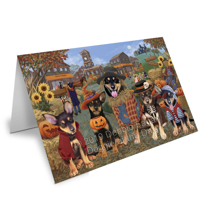 Halloween 'Round Town Australian Kelpie Dogs Handmade Artwork Assorted Pets Greeting Cards and Note Cards with Envelopes for All Occasions and Holiday Seasons GCD77738