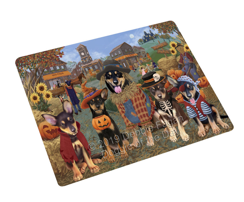 Halloween 'Round Town And Fall Pumpkin Scarecrow Both Australian Kelpie Dogs Cutting Board C77023